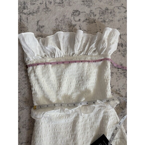 Lulus Eye-Catching Presence White Smock Tiered Strapless Midi Dress Small Beach - Picture 6 of 7